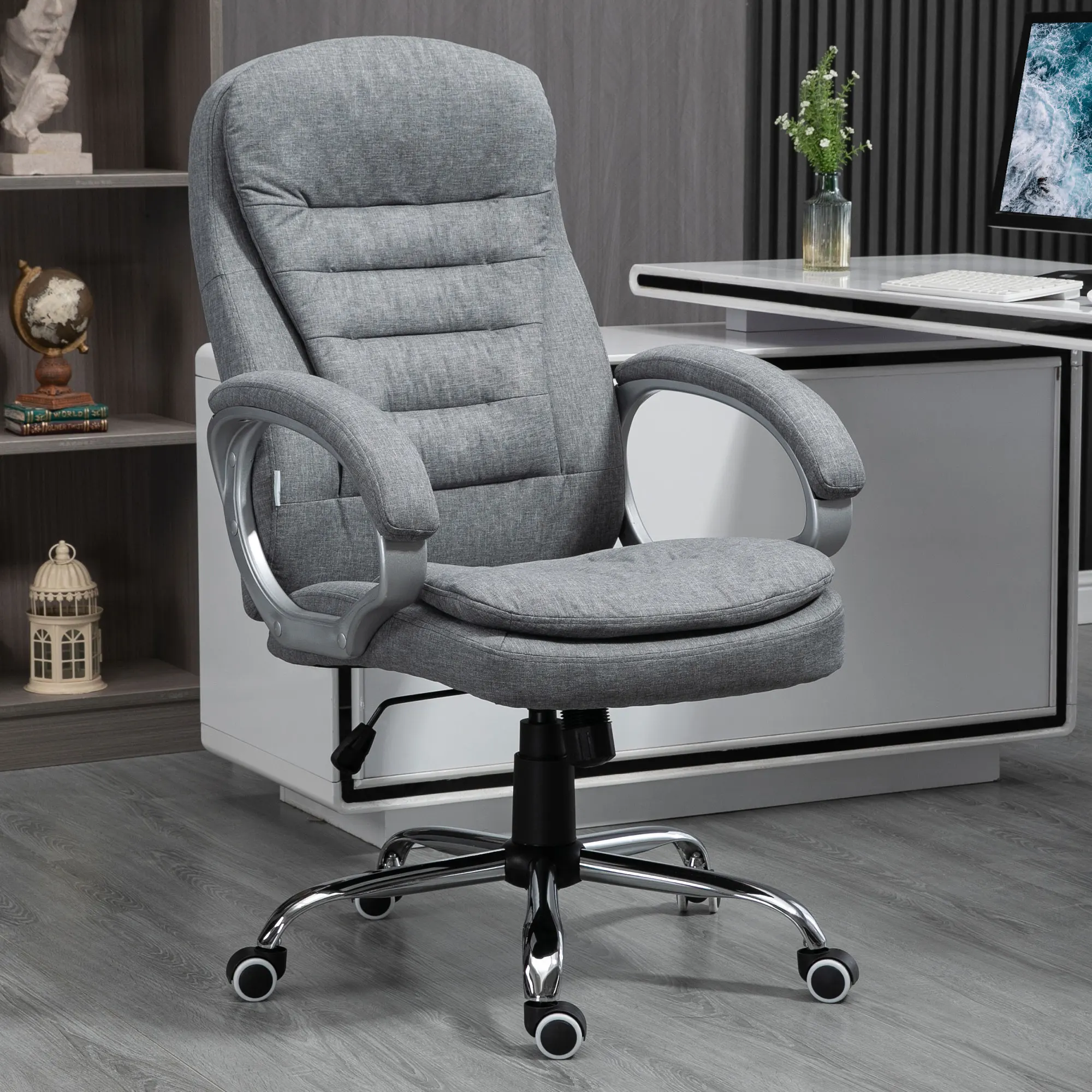 

Executive Swivel Office Computer Desk Chair with Armrests Linen Fabric Grey