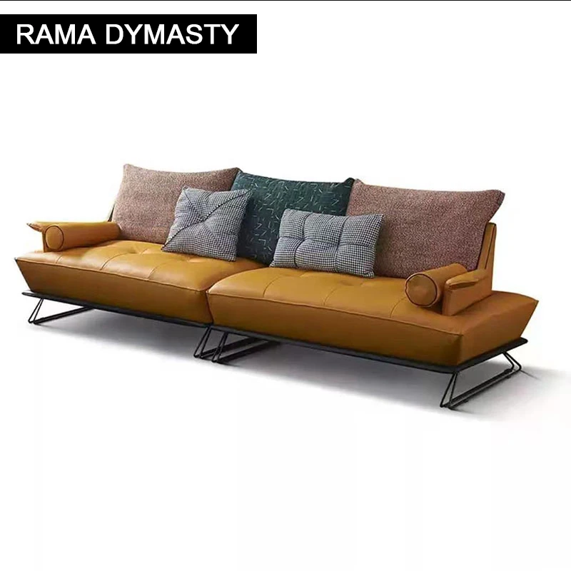 Creative Leather Living Room Sofa Italian Minimalist Orange Nordic Modern Top Layer Leather Art Muebles De Sala Sofa Furniture