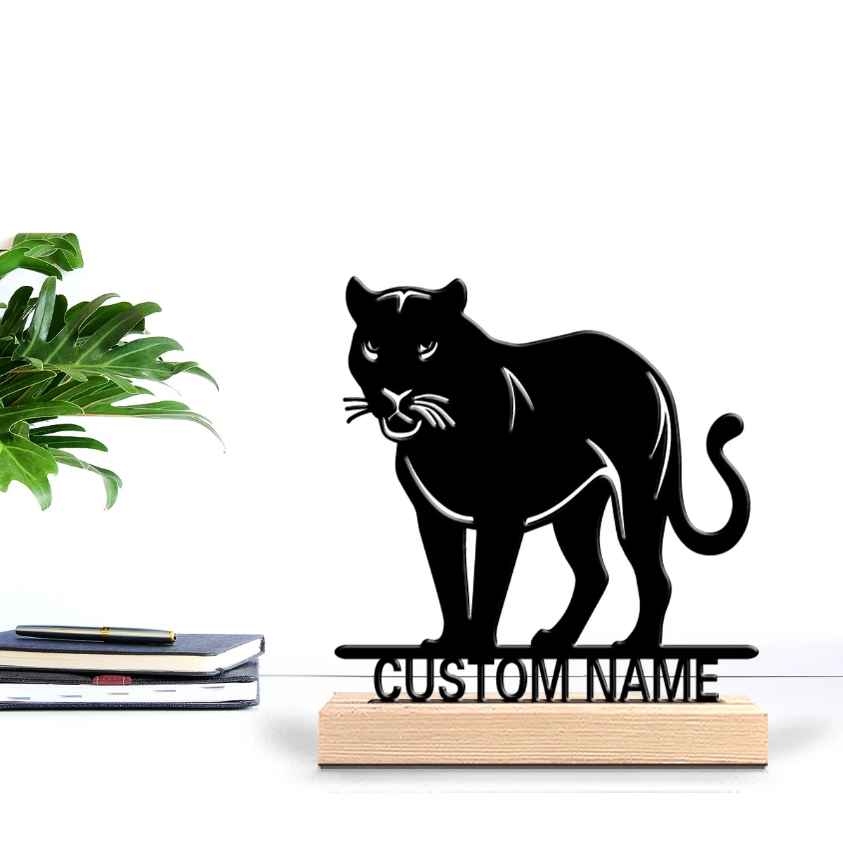 1 قطعة تماثيل معدنية رومانسية مخصصة للفهد تمثال سطح المكتب مع قاعدة خشبية ، مناسبة لعشاق الحيوانات الأليفة #3