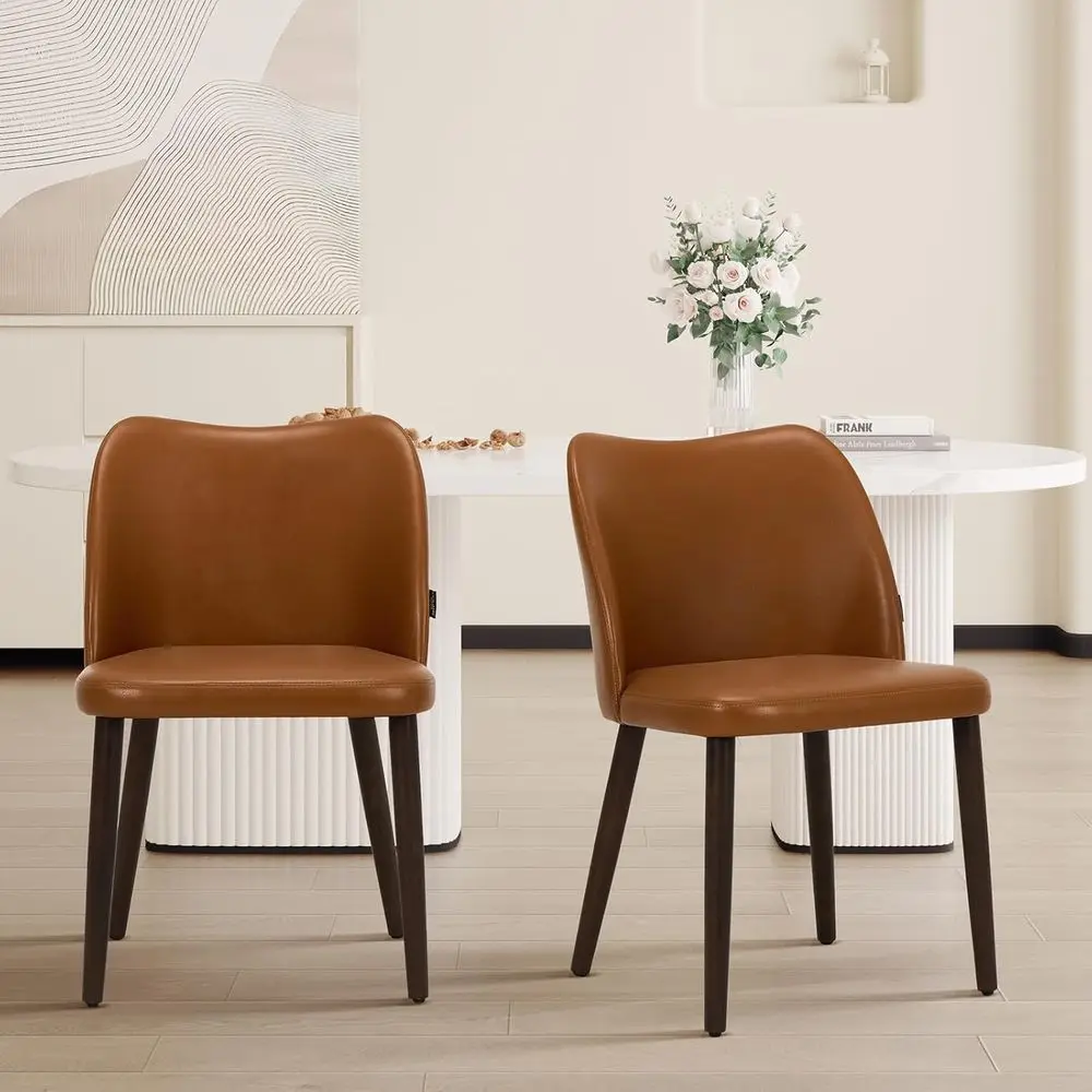 

2-Piece Set of Light Brown Upholstered Dining Chairs for Kitchen and Dining Room