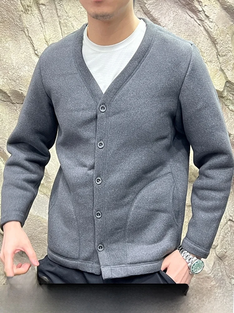 

Thiened Fce Warmth V-ne Men's Casual Jaet Cardigan Outerwear Autumn Winter New Sle Stand Fit Polyester Fiber