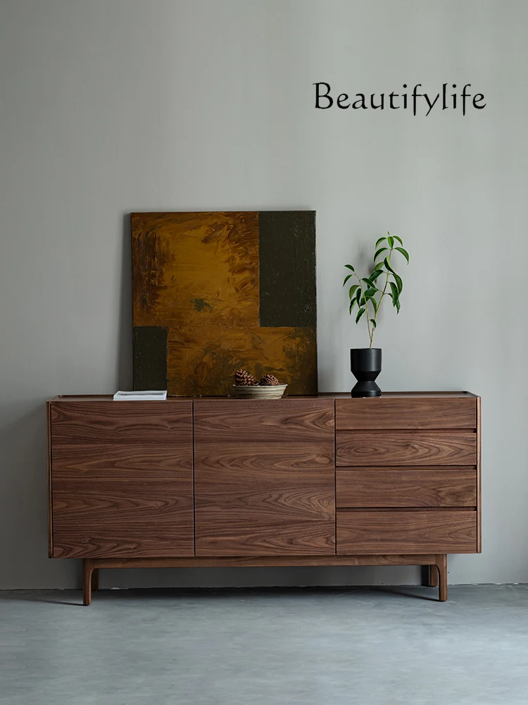 

New Chinese Style Black Walnut Solid Wood Sideboard Simple Modern Living Room Chest of Drawers Mid-Ancient Style Locker