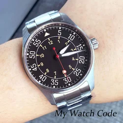 Tandorio Pilot Watch RED Hand Steel Mechanical Watch Men NH35 movt Flat Sapphire Crystal 200M Waterproof Sport Clock 39mm