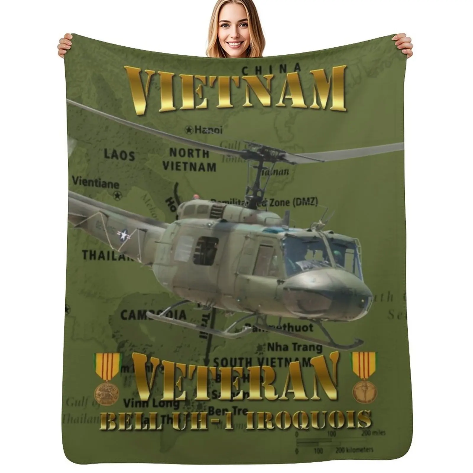 

UH-1 Iroquois 'Huey' Vietnam Veteran Throw Blanket Fluffy Cozy Throw Blanket for Home Decor