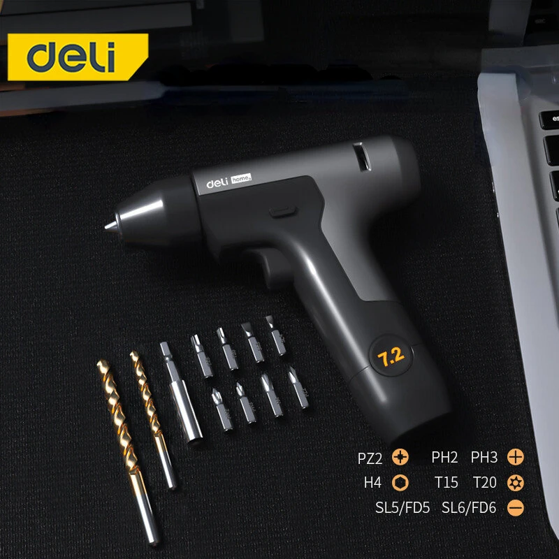 Deli  Double Speed 7.2V Electric Screwdriver Electric Rechargeable Disassembling Machine Assembly Repair Tool Set Electric Drill