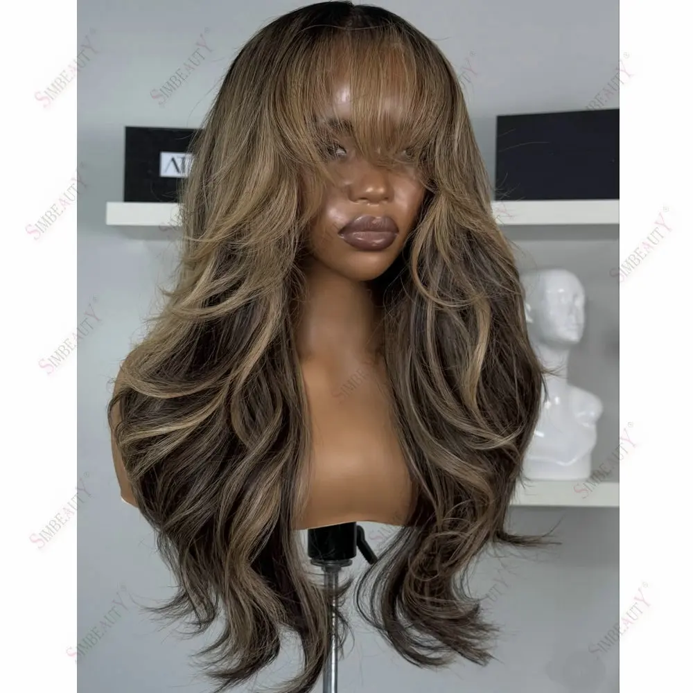 Damenperücken, Aschblond mit Honigblonden Highlights, Echthaar, leicht gewellt, mit Pony, 13x4/13x6 Lace-Front-Perücken, brasilianisches Remy-Haar, 360 Lace-Perücke. – Detail 1