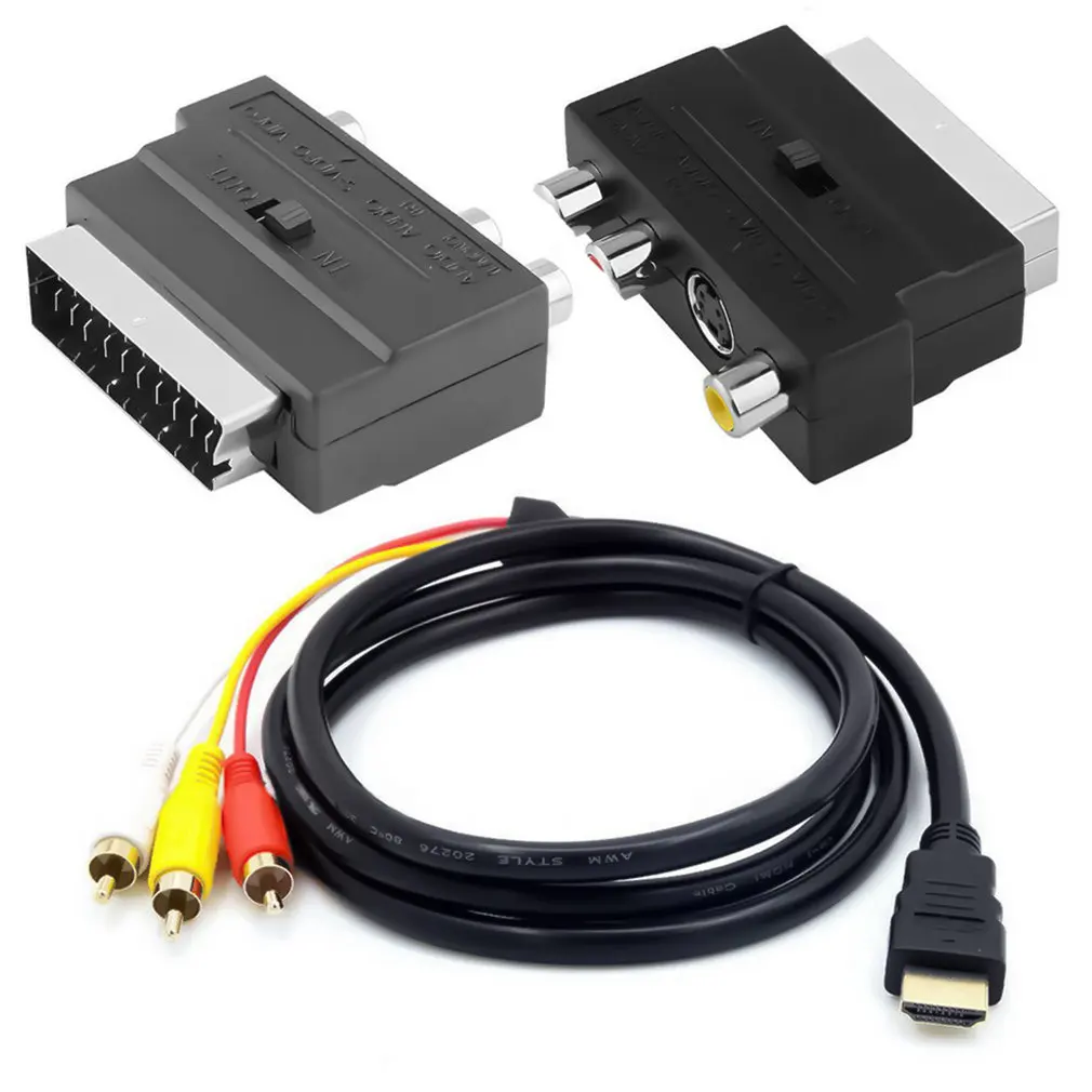 

1.5M HDMI-compatible To 3Rca Scart Two-In-One Adapter Cable Male S-Video To 3 Rca Av Audio Cable 3 Rca Adapter Dropshipping