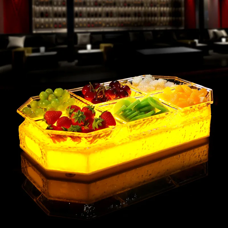 

Bar luminous fruit plate KTV special led ice pattern frozen continuous four or six grid fruit clear bar snack