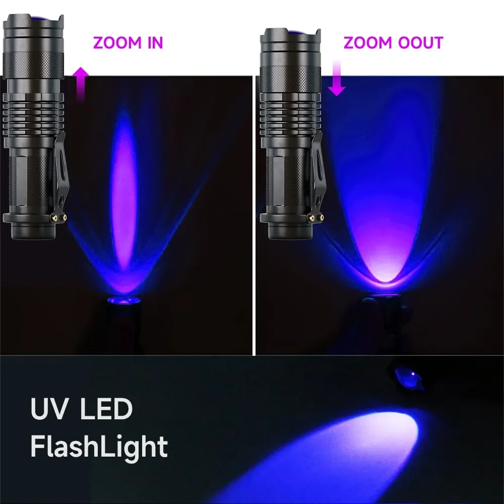 UV 395nm LED Flashlight Portable Blacklight Wavelength Violet Lamp Pet Urine Scorpion Feminine Hygiene Detector Torch No battery