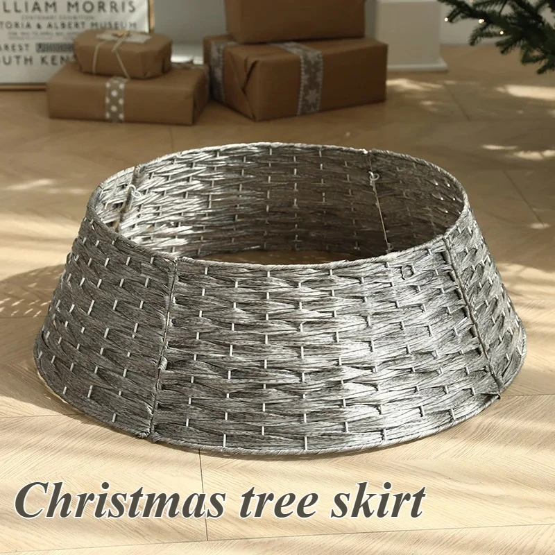 

Christmas Tree Skirt Hand-woven Basket 60CM Christmas Tree Base Decorative Fence Family Party Christmas Atmosphere Decoration