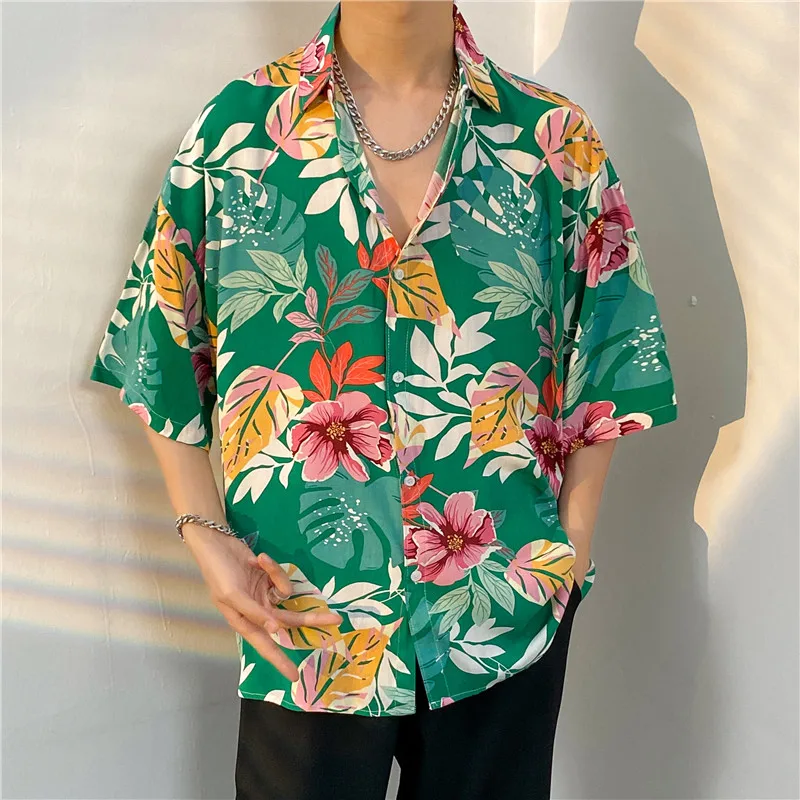 【26 Colors】 Hawaiian Beach Shirt-Animal Print 3/4 Sleeve-Cotton- Men\'s and Women\'s Seaside Tour Casual Vacation Flower Shirt