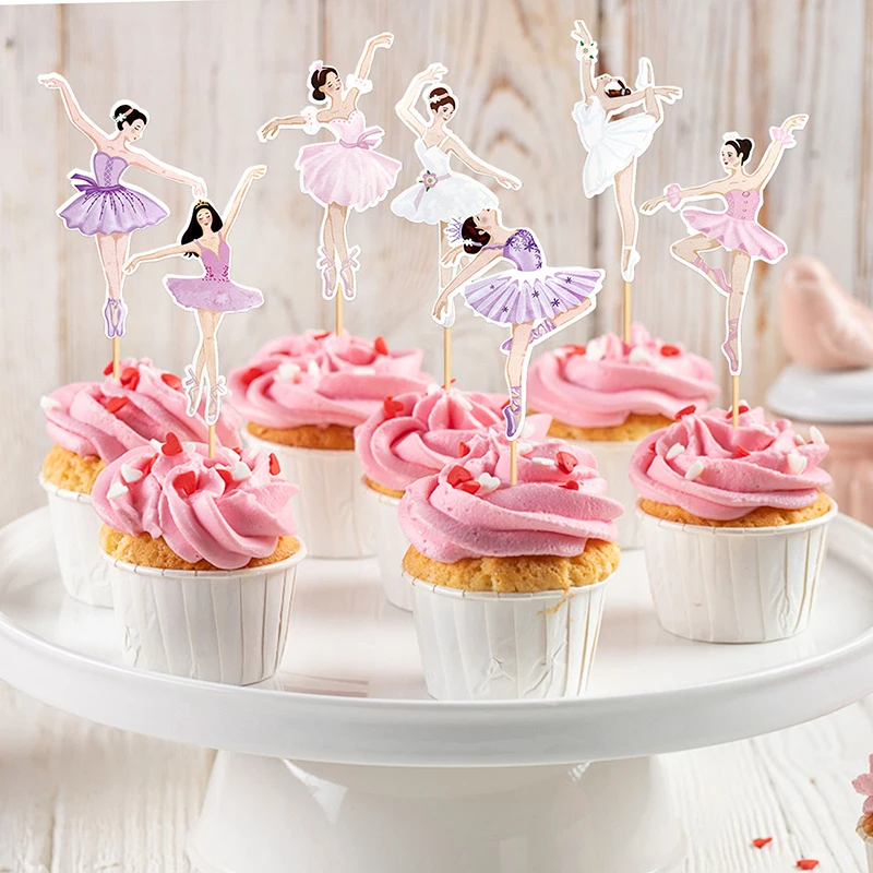 Pink Ballerina Girl Cake Topper Toppers Crown Dress Kids Happy Birthday Wedding Party Baby Shower Baking Cake Dessert DIY Decor