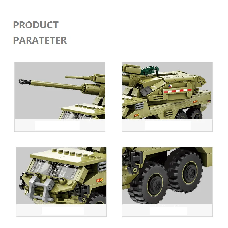 425PCS 다나 M2 2차 세계대전 군인 군대 무기 장갑차 탱크 빌딩 블록 모델 DIY 브릭 어린이 DIY 장난감 선물