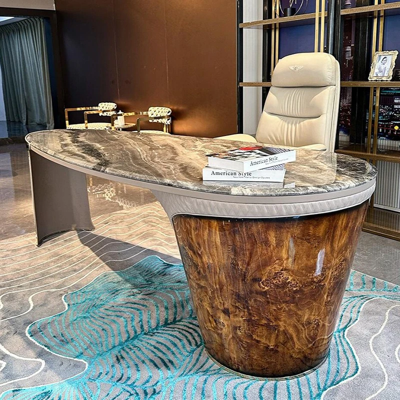 Italian light luxury desk oval natural luxury stone senior president boss office furniture