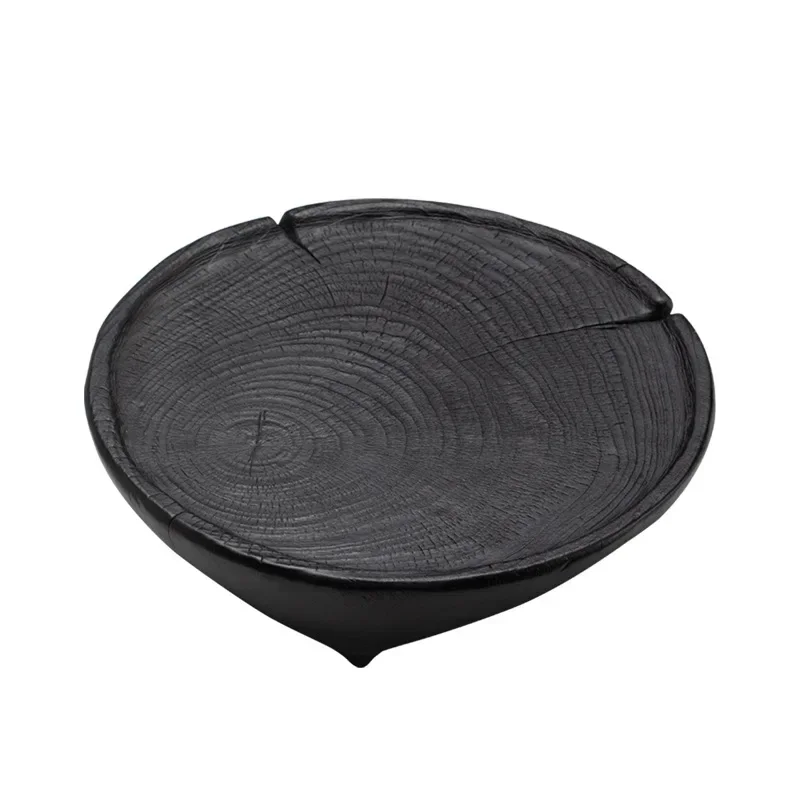 Carbonized wood small tea tray creative round dry brewing table household kung fu tea set storage tray tea set accessories