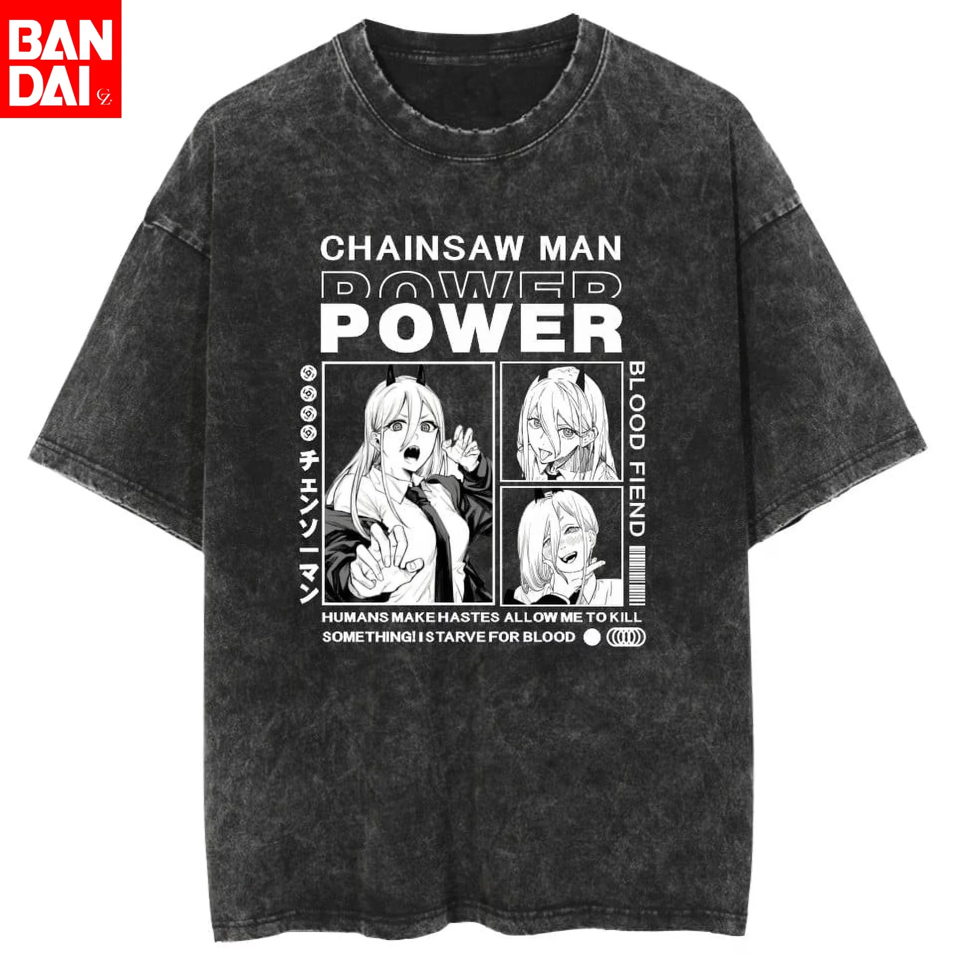 Chainsaw Man Power Anime T Shirt 2026 Summer Vintage Washed Unisex Streetwear Casual Graphic Tee for Men Women