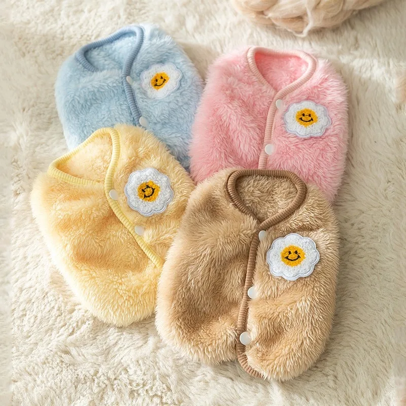 

Cute Egg Flower Dog Vest Pet Macaroon Color Fleece Coat Winter Teddy Clothes Warm Coat Pet Two Legs Clothes XS-XL