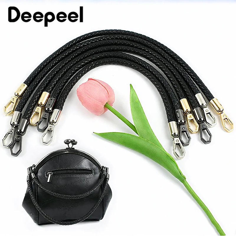 

1/2Pcs 30-120cm Black PU Leather Bag Round Rope Handbag Handle Metal Buckle Chain Woven-bag Shoulder Strap Replace Accessories