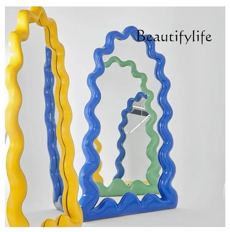 Art full body mirror light luxury irregular special-shaped living room home full-length mirror floor flame mirror
