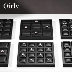 Oirlv Black Jewelry Store Display Leather Ring Earring Necklace Tray Organizer Large Jewelry Display Table Black Organizer Tray