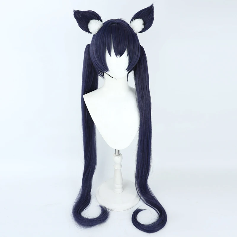 Kuromi Serika Cosplay Wig Blue Archive Dark Blue Long 130cm Ponytail Heat Resistant Synthetic Hair Halloween Party Role Play