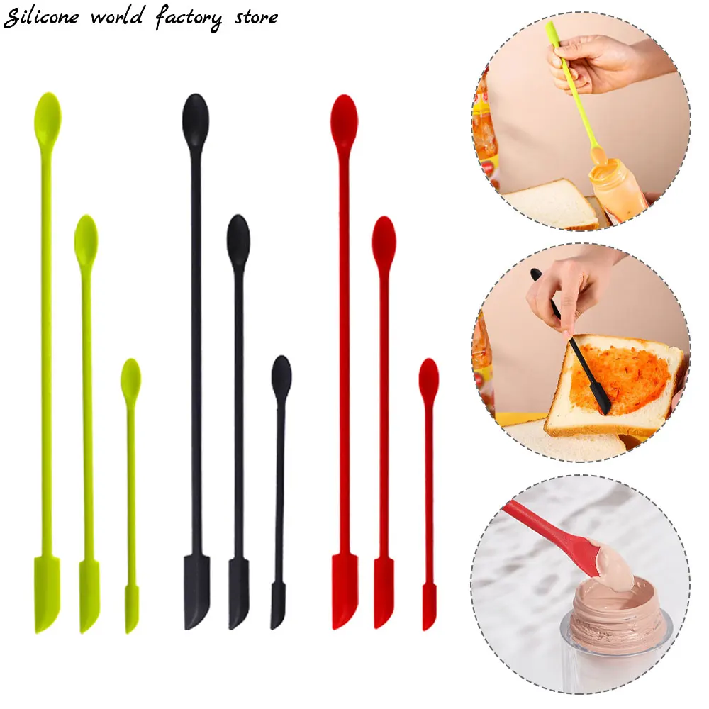 Silicone world 3 Pcs Scraper Mini Silicone Double-headed Small Tip Spatula Set Jam Cosmetic Bottle Silicone Scraper Kitchen Tool