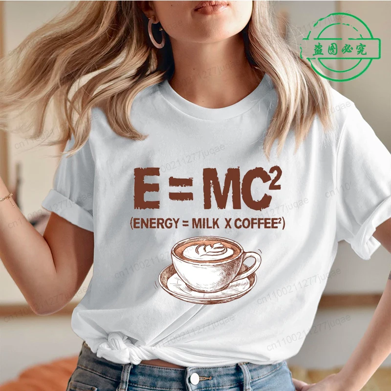 Energy Equals Milk Times Square Coffee Print Women T-shirt Summer Graphic Shirt Short-sleeved Top Coffee Lovers Fashion T-shirt
