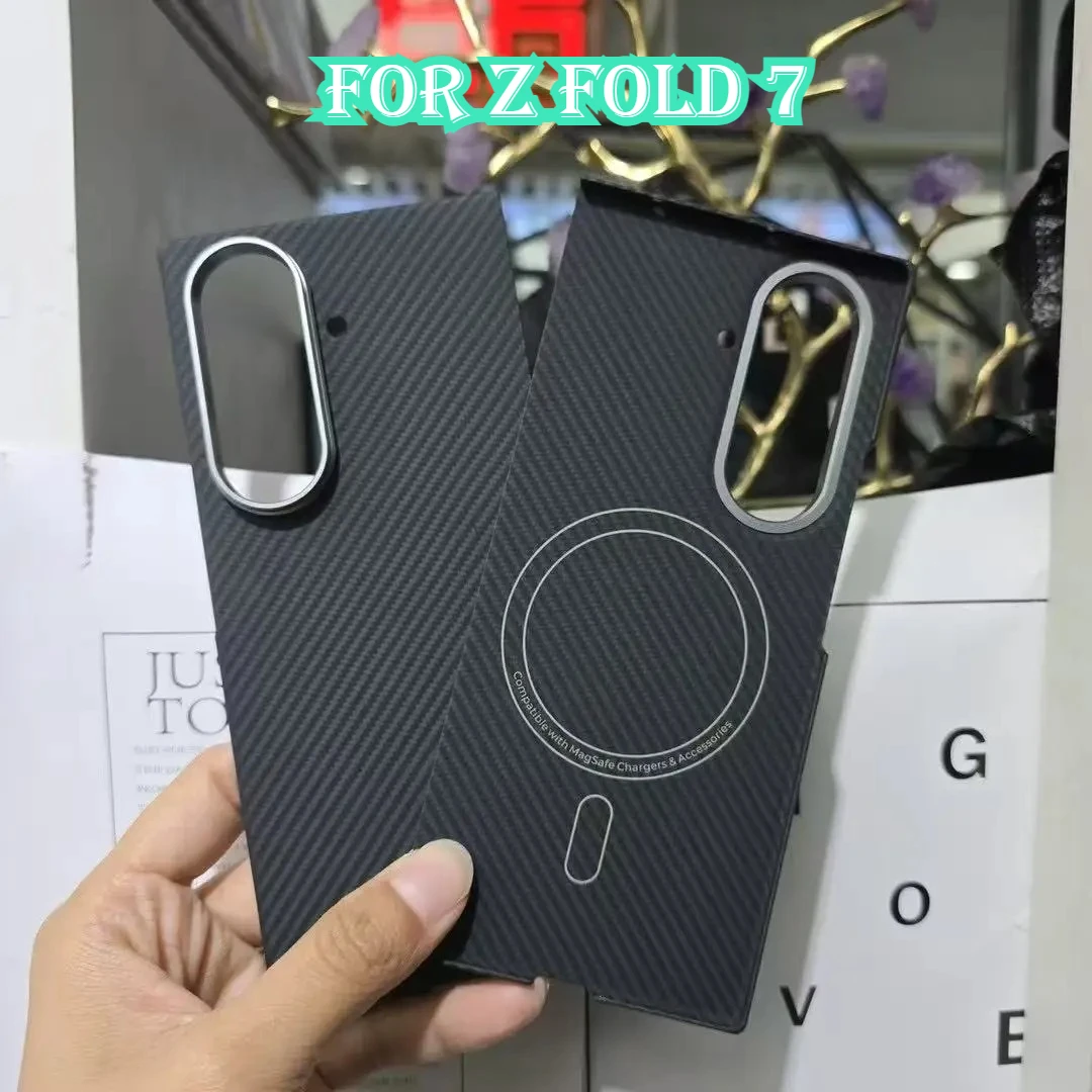 

For Samsung Z Fold 7 Kevlar Carbon Fiber Magsafe Magnetic Phone Back Protector Case for New Galaxy Z Fold 7 6 5 Shockproof Cover