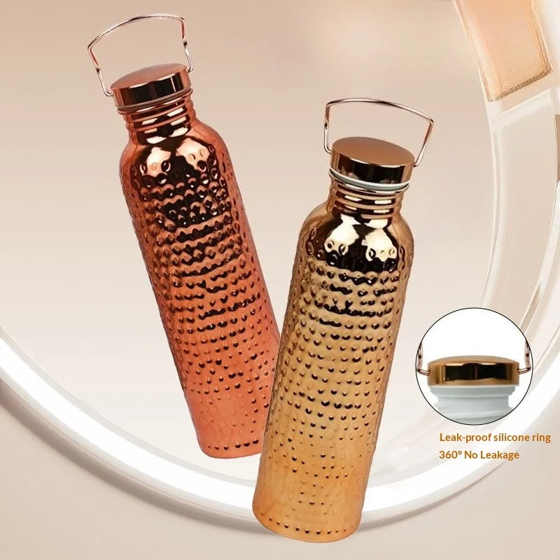 

Copper Sports Hammer Pattern Bottle​ 800ml Water Bottle Leakproof Outdoor Cycling Gym Fitness Travel Electroplating Drinking Cup