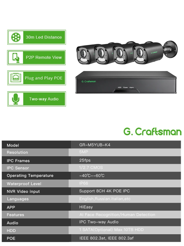 C 4CH 5MP 25fps POE Kit نظام التعرف على الوجه الأمن مراقبة الصوت فيديو HiEasy G.Craftsman #2