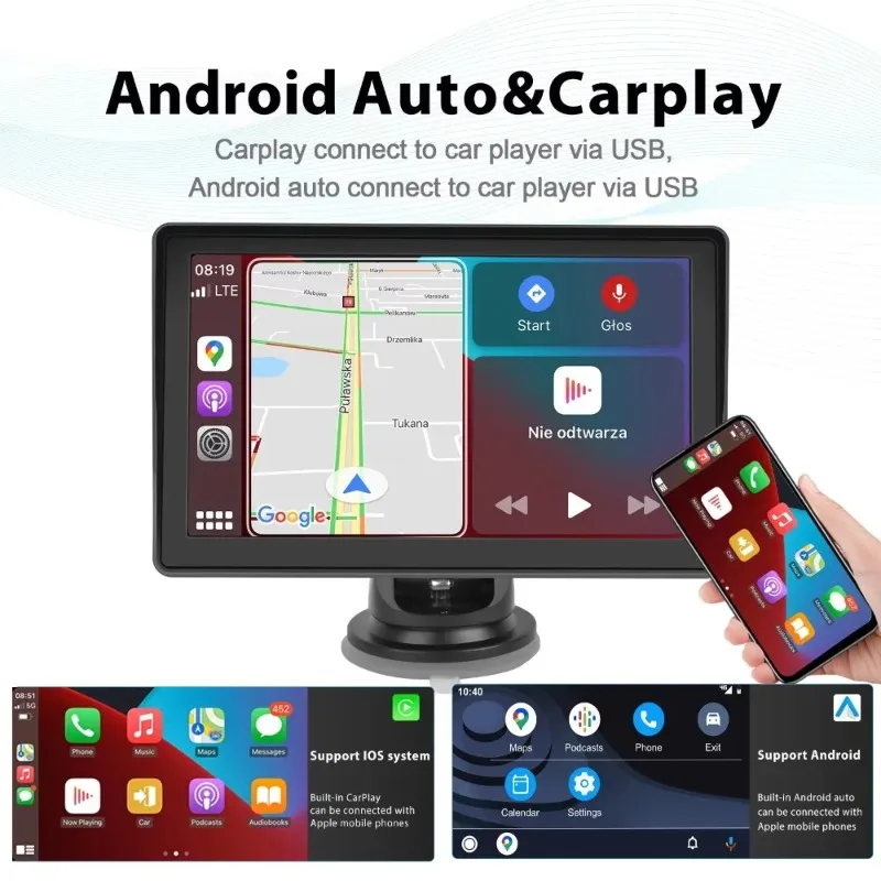 7Inch Portable MP5 Player Bluetooth Large-screen Car Monitor with Wireless Carplay Function Car Video Players B600W AHD Camera