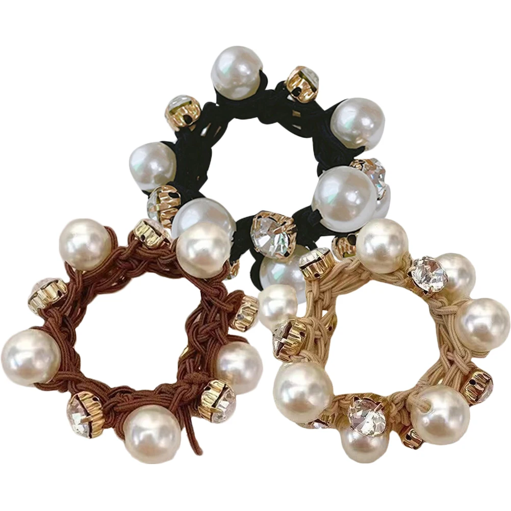 

3pcs Pearl Ropes Elegant Ties Soft Comfortable Hair Accessories Thick Fabric Scrunchies Beaded Headbands Ponytail for Women