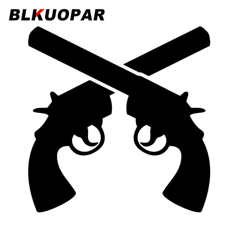 BLKUOPAR Revolver Cross Pistol Gun Silhouette Car Sticker Creative Sunscreen Decal Windows Trunk Refrigerator Car Accessories