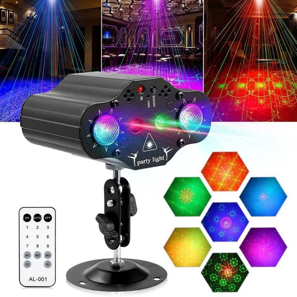 

Party DJ Stage Light Laser Projector LED Sound Control Red Green Blue Disco Strobe Lamp Christmas Karaoke Wedding Home Decoratio