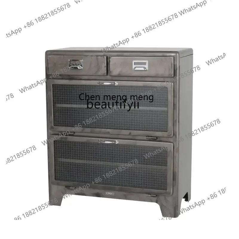 cn8350 LHY zq Two-Drawer Bottom Flip Door Glass Cabinet Simple Metal Wine Cabinet Dining Side Chest of Drawers