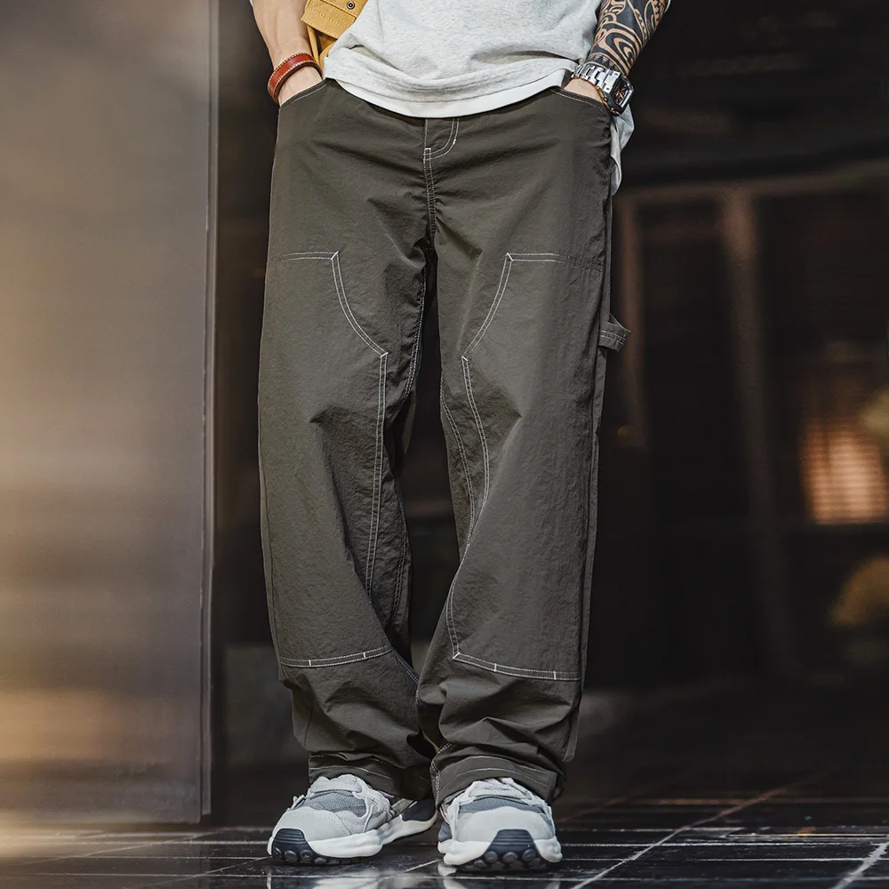 

Мужские винтажные брюки-карго Maden, легкие военные зеленые рабочие брюки с эластичной резинкой на талии, повседневные брюки с двумя коленями