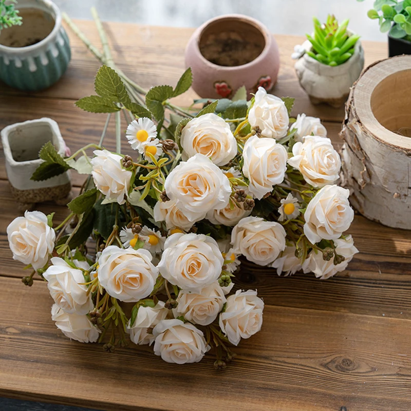 

Artificial Rose 3pcs Flower Bouquet Faux Rose Stems for Wedding Arrangement, Bridal Bouquet, Centerpiece, Fake Faux Silk Flowers