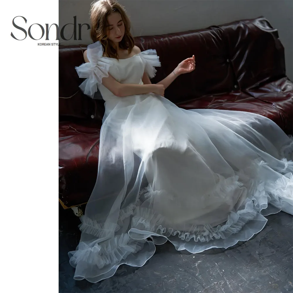 

Sondr Off the Shoulder Ruffled Korean Wedding Dresses A Line Silk Organza Bridal Japanese Wedding Party Gown Customized