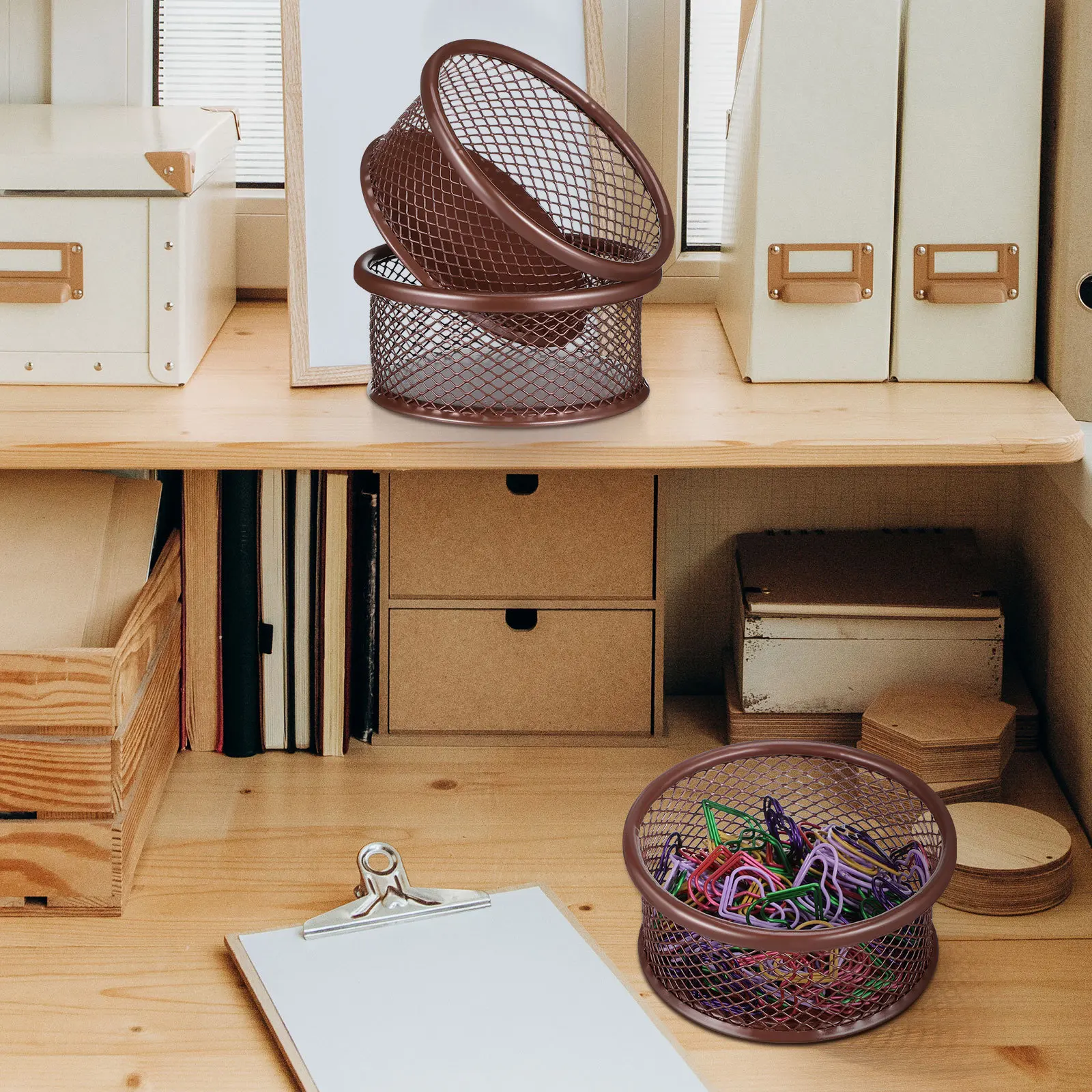 

4pcs Metal Paper Clip Holder For Desk Mesh Storage Box Office Home Desktop Organizer Small Stationery Supplies