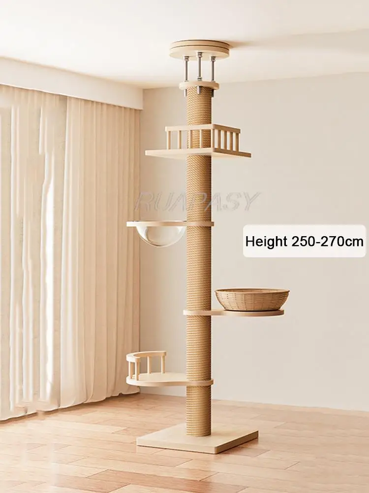 Imagem -03 - Piso ao Teto Cat Tower com Altura Ajustável Escalada Multi-nível Cat Tree Activity Center Cozy Hammock Pet Shelf