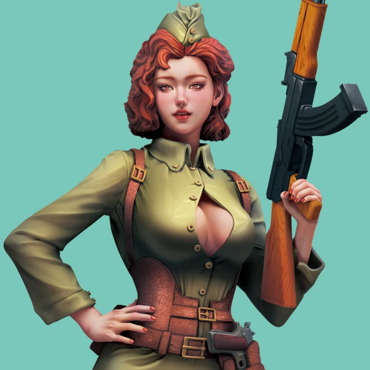 OceanCosmos miniatures, Original, female officer, military theme, sexy girl soldier, AK gun, Resin unpainted Model kit figure GK