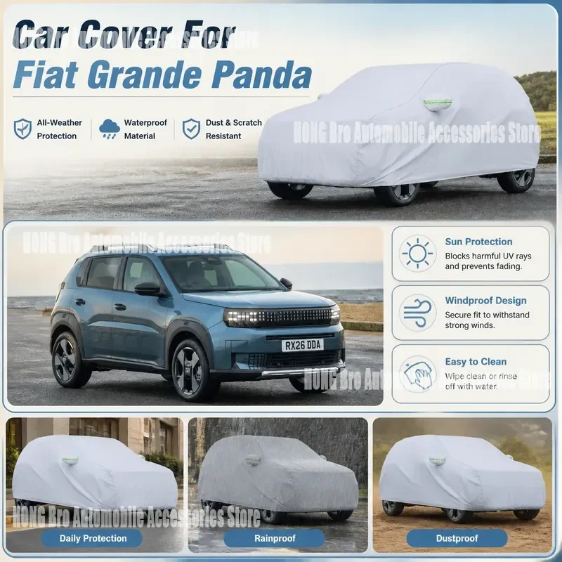 For Fiat Grande Panda 2024-2027 Car Cover Waterproof UV Protection Dustproof Anti Scratch Snow Ice Rain Outdoor Auto