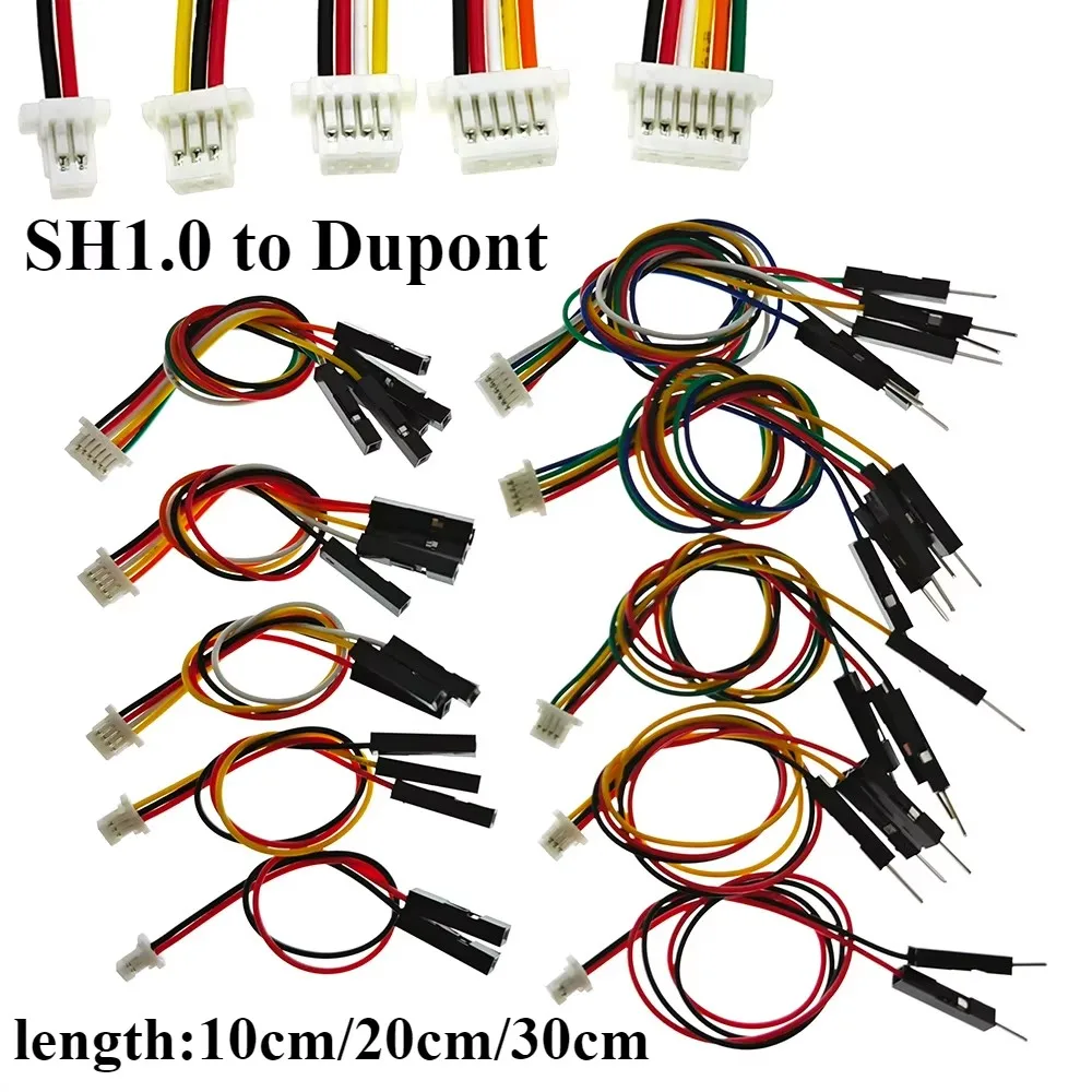 10Pcs SH1.0mm Dupont Line Electronic Wire Adapter Set - 2P/3P/4P/5P/6Pin to 2.54mm Male/Female Connector Color Coded Cables