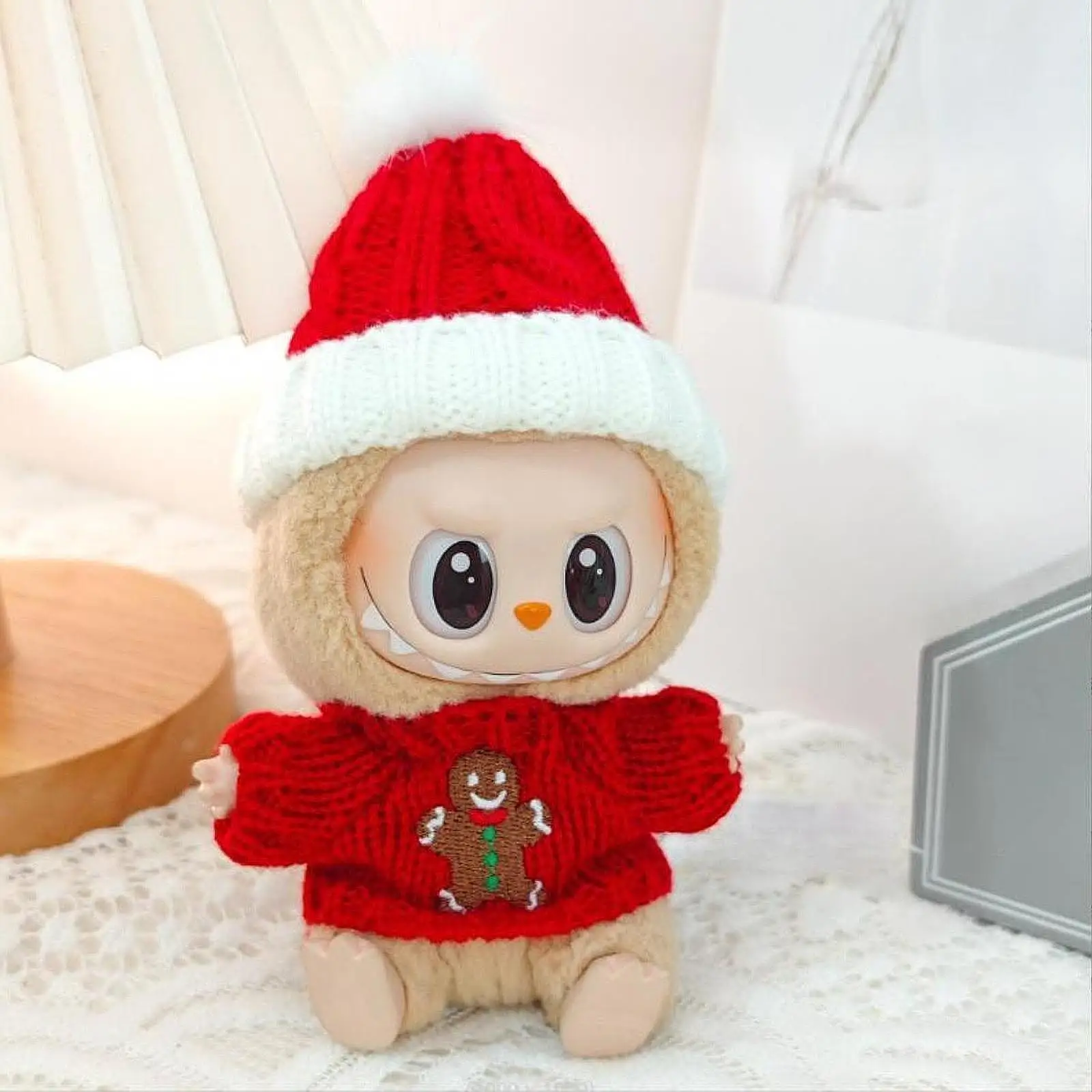 

15cm-17cm Doll Clothes,Doll Outifit,Gingerbread Man Sweater with Santa Hat Xmas Gift Soft Photo Props,Christmas Costume