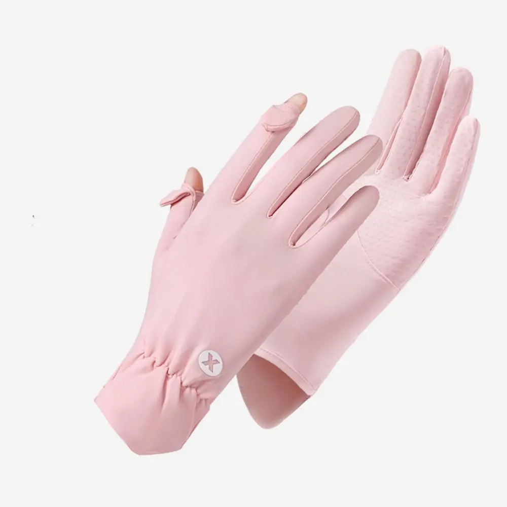 Touch Screen Gloves Sun Protection Gloves Two Fingers Gloves Non-slip Gloves Sunscreen Ice Silk Gloves Summer Anti-UV