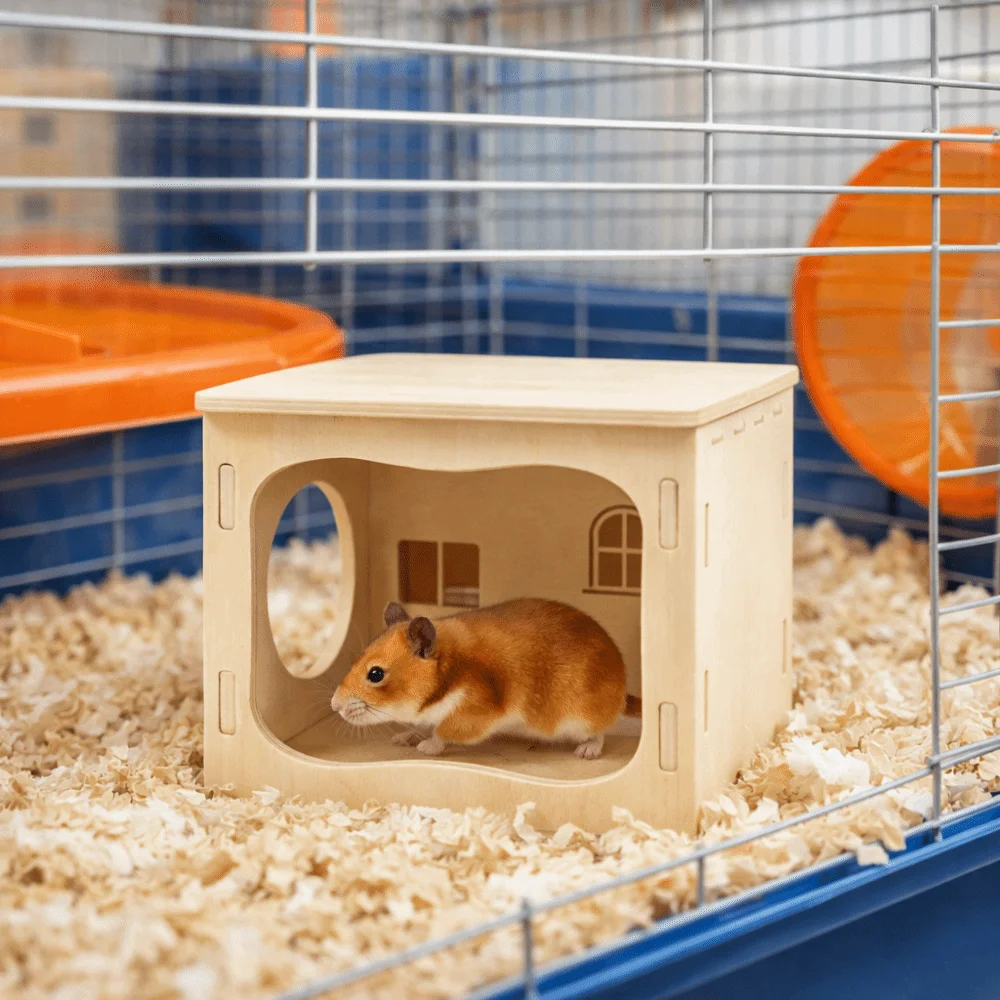 Climbing Structure Wooden Hamster House Detachable Chew-Proof Mouse Habitat Stackable Hamster Wooden Hut Pet Cage Landscaping