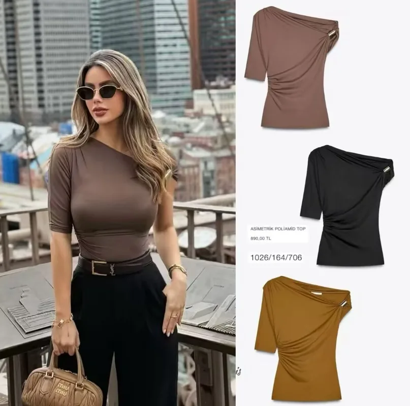Women 2026 New Hot Selling Multi Color One Shoulder Off Shoulder Design Top Commute Casual Vacation Trendy Chic Fashion Elegant