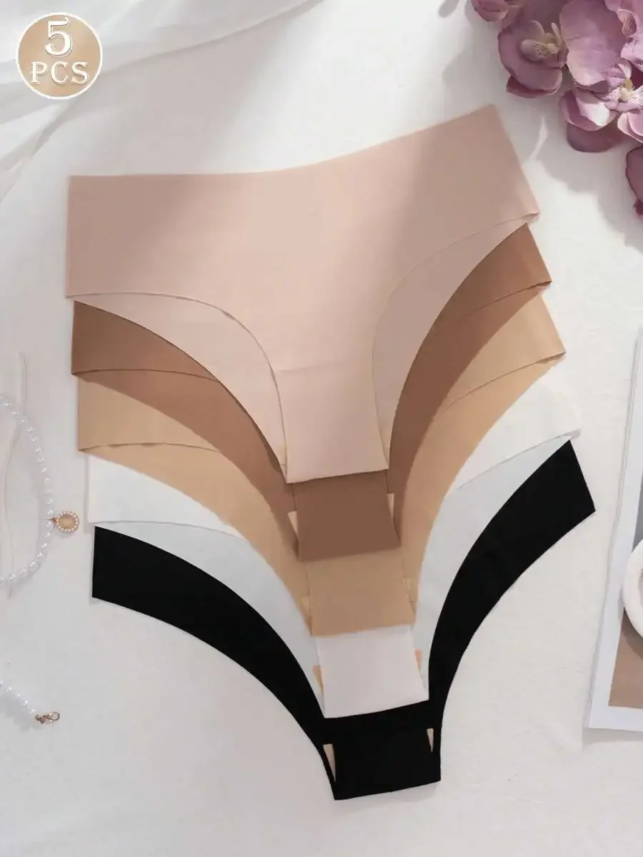 

5 Pcs Women Seamless Breathable Triangle Panties Multi Color