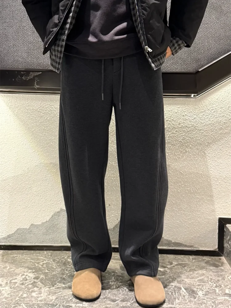 

Men's Winter Thiened Fce Lined Hooded Pants Casual Straight Leg Trousers 3D Tailoring Faionable Simple Structure