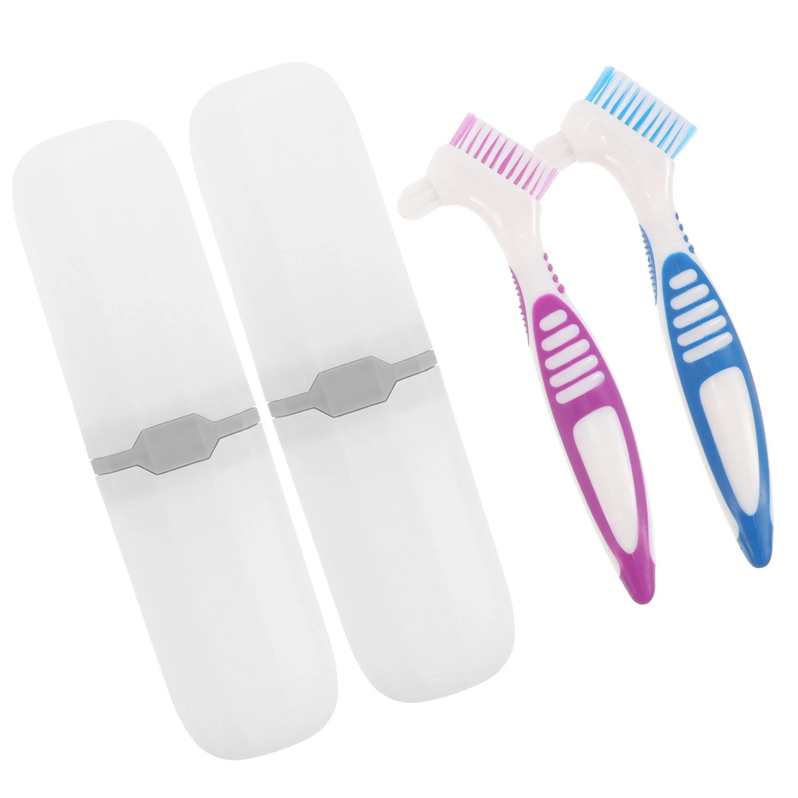 2 Sets Travel Portable Toothbrush and Storage Box Creative Small Bracket Household Mini Plastic Double-head